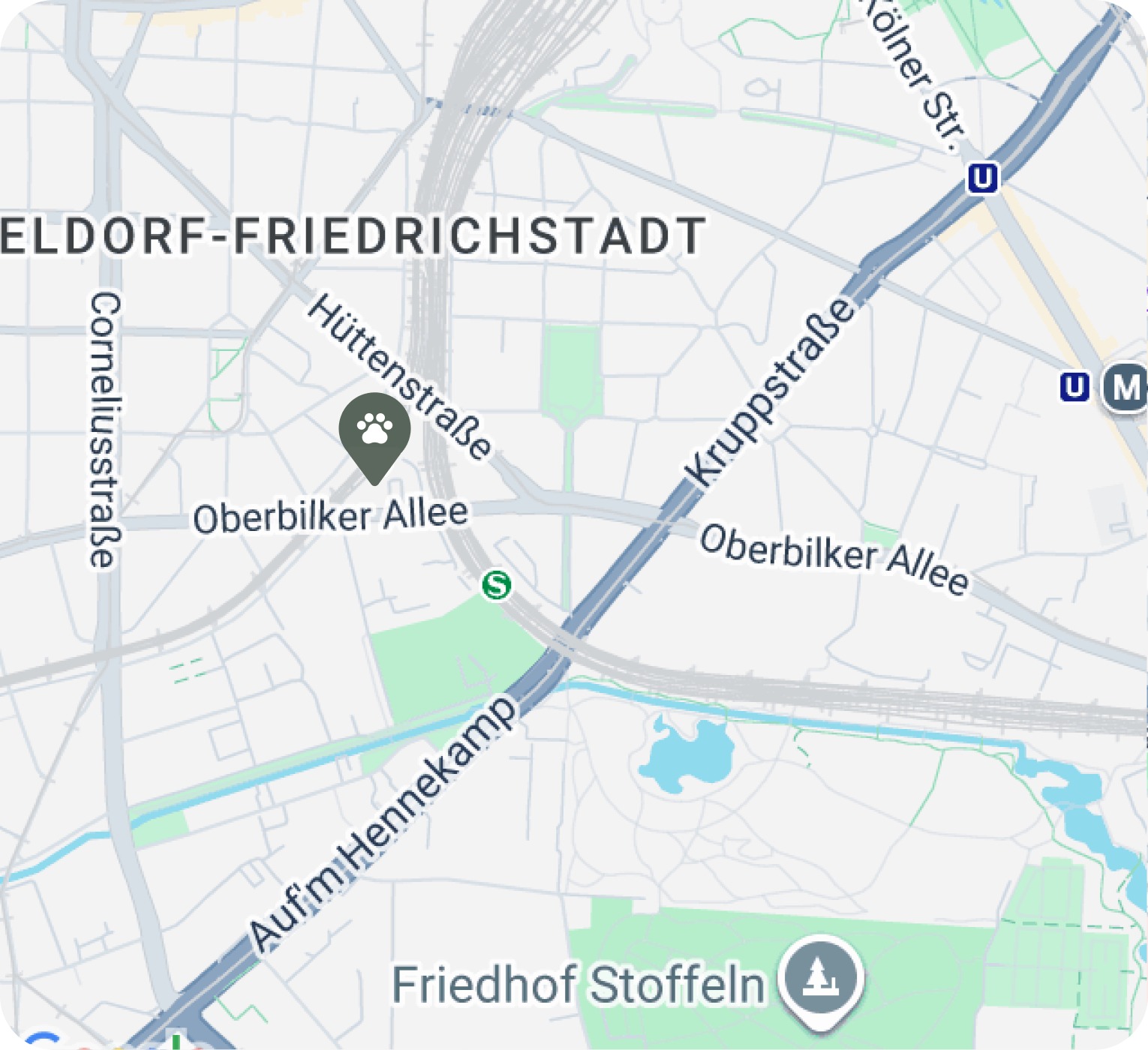 Map showing location near Oberbilker Allee, Düsseldorf